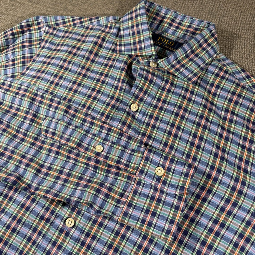 Polo Ralph Lauren Button Down Shirt Men Blue Small Multi Color Plaid Long Sleeve